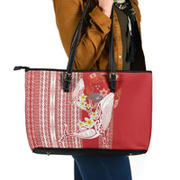 Swimming With Humpback Whales Season Tonga Leather Tote Bag Tongan Tofuaa Ngatu Pattern Red