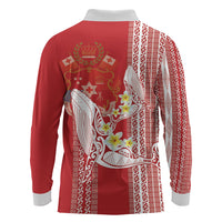 Swimming With Humpback Whales Season Tonga Long Sleeve Polo Shirt Tongan Tofuaa Ngatu Pattern Red