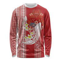 Swimming With Humpback Whales Season Tonga Long Sleeve Shirt Tongan Tofuaa Ngatu Pattern Red