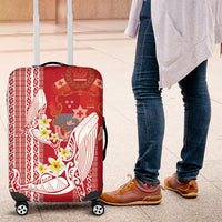 Swimming With Humpback Whales Season Tonga Luggage Cover Tongan Tofuaa Ngatu Pattern Red
