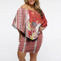 Swimming With Humpback Whales Season Tonga Off Shoulder Short Dress Tongan Tofuaa Ngatu Pattern Red