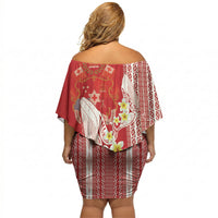 Swimming With Humpback Whales Season Tonga Off Shoulder Short Dress Tongan Tofuaa Ngatu Pattern Red