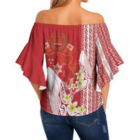 Swimming With Humpback Whales Season Tonga Off Shoulder Wrap Waist Top Tongan Tofuaa Ngatu Pattern Red