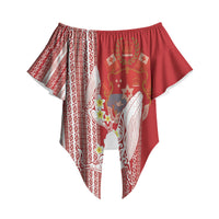 Swimming With Humpback Whales Season Tonga Off Shoulder Wrap Waist Top Tongan Tofuaa Ngatu Pattern Red