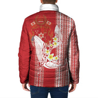 Swimming With Humpback Whales Season Tonga Padded Jacket Tongan Tofuaa Ngatu Pattern Red