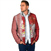 Swimming With Humpback Whales Season Tonga Padded Jacket Tongan Tofuaa Ngatu Pattern Red
