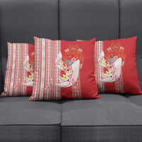 Swimming With Humpback Whales Season Tonga Pillow Cover Tongan Tofuaa Ngatu Pattern Red