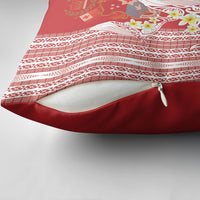 Swimming With Humpback Whales Season Tonga Pillow Cover Tongan Tofuaa Ngatu Pattern Red