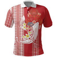 Swimming With Humpback Whales Season Tonga Polo Shirt Tongan Tofuaa Ngatu Pattern Red