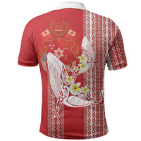 Swimming With Humpback Whales Season Tonga Polo Shirt Tongan Tofuaa Ngatu Pattern Red