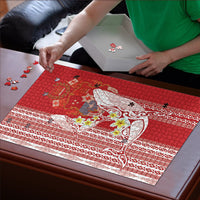 Swimming With Humpback Whales Season Tonga Puzzle Tongan Tofuaa Ngatu Pattern Red