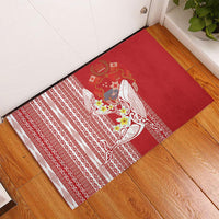 Swimming With Humpback Whales Season Tonga Rubber Doormat Tongan Tofuaa Ngatu Pattern Red