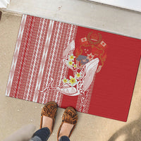 Swimming With Humpback Whales Season Tonga Rubber Doormat Tongan Tofuaa Ngatu Pattern Red