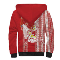 Swimming With Humpback Whales Season Tonga Sherpa Hoodie Tongan Tofuaa Ngatu Pattern Red