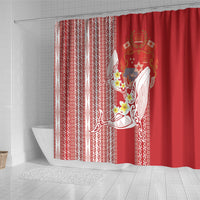 Swimming With Humpback Whales Season Tonga Shower Curtain Tongan Tofuaa Ngatu Pattern Red
