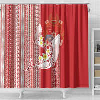 Swimming With Humpback Whales Season Tonga Shower Curtain Tongan Tofuaa Ngatu Pattern Red