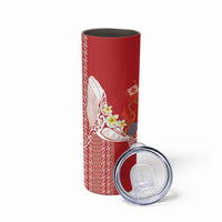 Swimming With Humpback Whales Season Tonga Skinny Tumbler Tongan Tofuaa Ngatu Pattern Red
