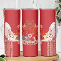 Swimming With Humpback Whales Season Tonga Skinny Tumbler Tongan Tofuaa Ngatu Pattern Red