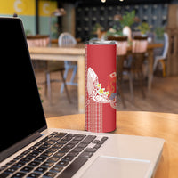 Swimming With Humpback Whales Season Tonga Skinny Tumbler Tongan Tofuaa Ngatu Pattern Red
