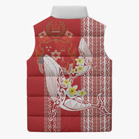 Swimming With Humpback Whales Season Tonga Sleeveless Puffer Jacket Tongan Tofuaa Ngatu Pattern Red