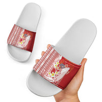 Swimming With Humpback Whales Season Tonga Slide Sandals Tongan Tofuaa Ngatu Pattern Red
