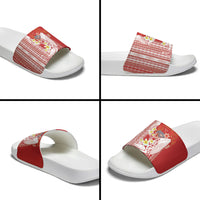 Swimming With Humpback Whales Season Tonga Slide Sandals Tongan Tofuaa Ngatu Pattern Red