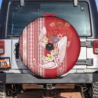 Swimming With Humpback Whales Season Tonga Spare Tire Cover Tongan Tofuaa Ngatu Pattern Red