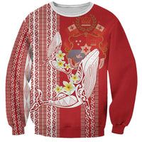 Swimming With Humpback Whales Season Tonga Sweatshirt Tongan Tofuaa Ngatu Pattern Red