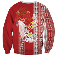 Swimming With Humpback Whales Season Tonga Sweatshirt Tongan Tofuaa Ngatu Pattern Red