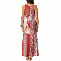 Swimming With Humpback Whales Season Tonga Tank Maxi Dress Tongan Tofuaa Ngatu Pattern Red