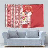 Swimming With Humpback Whales Season Tonga Tapestry Tongan Tofuaa Ngatu Pattern Red