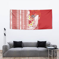Swimming With Humpback Whales Season Tonga Tapestry Tongan Tofuaa Ngatu Pattern Red