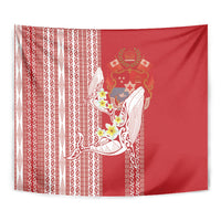 Swimming With Humpback Whales Season Tonga Tapestry Tongan Tofuaa Ngatu Pattern Red