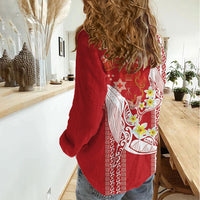 Swimming With Humpback Whales Season Tonga Women Casual Shirt Tongan Tofuaa Ngatu Pattern Red