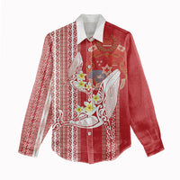Swimming With Humpback Whales Season Tonga Women Casual Shirt Tongan Tofuaa Ngatu Pattern Red