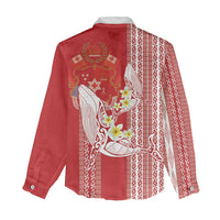 Swimming With Humpback Whales Season Tonga Women Casual Shirt Tongan Tofuaa Ngatu Pattern Red