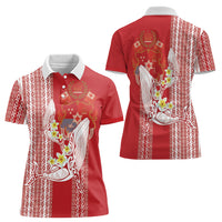 Swimming With Humpback Whales Season Tonga Women Polo Shirt Tongan Tofuaa Ngatu Pattern Red