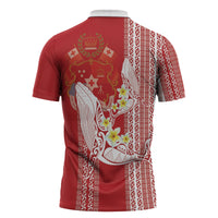 Swimming With Humpback Whales Season Tonga Zipper Polo Shirt Tongan Tofuaa Ngatu Pattern Red