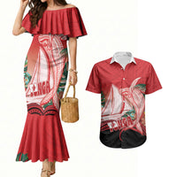 Vavau Sailing Festival Tonga Personalised Couples Matching Mermaid Dress and Hawaiian Shirt Humpback Whale Sailboat Tropical Vibes