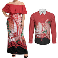 Vavau Sailing Festival Tonga Personalised Couples Matching Off Shoulder Maxi Dress and Long Sleeve Button Shirt Humpback Whale Sailboat Tropical Vibes