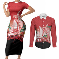 Vavau Sailing Festival Tonga Personalised Couples Matching Short Sleeve Bodycon Dress and Long Sleeve Button Shirt Humpback Whale Sailboat Tropical Vibes