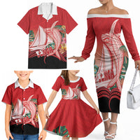 Vavau Sailing Festival Tonga Personalised Family Matching Off The Shoulder Long Sleeve Dress and Hawaiian Shirt Humpback Whale Sailboat Tropical Vibes