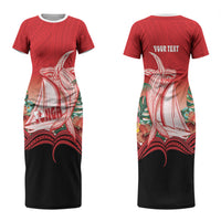 Vavau Sailing Festival Tonga Personalised Family Matching Short Sleeve Bodycon Dress and Hawaiian Shirt Humpback Whale Sailboat Tropical Vibes