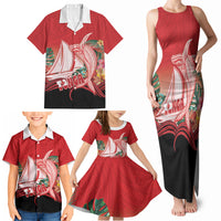 Vavau Sailing Festival Tonga Personalised Family Matching Tank Maxi Dress and Hawaiian Shirt Humpback Whale Sailboat Tropical Vibes