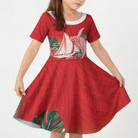 Vavau Sailing Festival Tonga Personalised Kid Short Sleeve Dress Humpback Whale Sailboat Tropical Vibes