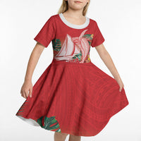 Vavau Sailing Festival Tonga Personalised Kid Short Sleeve Dress Humpback Whale Sailboat Tropical Vibes