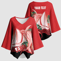 Vavau Sailing Festival Tonga Personalised Kimono Sleeve Blouse Humpback Whale Sailboat Tropical Vibes