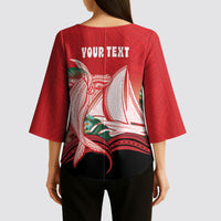 Vavau Sailing Festival Tonga Personalised Kimono Sleeve Blouse Humpback Whale Sailboat Tropical Vibes