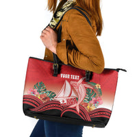Vavau Sailing Festival Tonga Personalised Leather Tote Bag Humpback Whale Sailboat Tropical Vibes