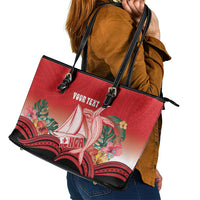 Vavau Sailing Festival Tonga Personalised Leather Tote Bag Humpback Whale Sailboat Tropical Vibes